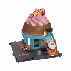 Hot Wheels City Downtown Ice Cream Swirl Playset from the series “Let’s Race” with 1 Toy Car