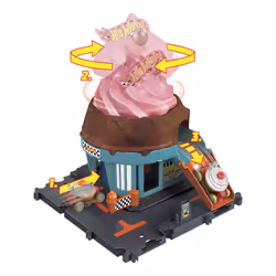 Hot Wheels City Downtown Ice Cream Swirl Playset from the series “Let’s Race” with 1 Toy Car