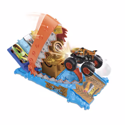 Hot Wheels Monster Trucks Arena Smashers Treasure Chomp Challenge Playset with 1:64 Scale Tiger Shark Toy Truck & Crushed Car
