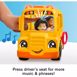 Fisher-Price Little People Toddler Toy School Bus Musical Push-Along Vehicle with 2 Figures for Pretend Play Ages 1+ Years