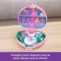 Polly Pocket Dolls & Playset  Collector Heritage Compact  35th Birthday Partytime Stamper with 2 Micro Dolls  3 Party Stamps & 12 Stationary Cards