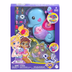 Polly Pocket Daddy & Me Seahorse Purse with 2 Micro Dolls, Pets & 13 Accessories, 2-in-1 Purse & Toy, Starring Shani, Doll pl ...