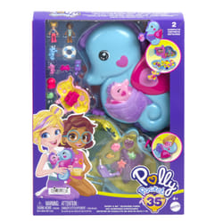 Polly Pocket Daddy & Me Seahorse Purse with 2 Micro Dolls, Pets & 13 Accessories, 2-in-1 Purse & Toy, Starring Shani