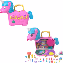 Polly Pocket Dolls & Playset with Pets & 25+ Surprise Accessories  Birthday Celebration Unicorn Partyland Playset  Hot Air Ba ...