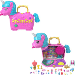 Polly Pocket Dolls & Playset with Pets & 25+ Surprise Accessories  Birthday Celebration Unicorn Partyland Playset  Hot Air Balloon Ride