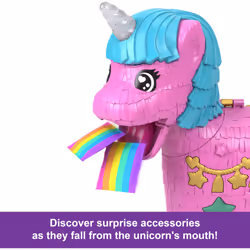 Polly Pocket Dolls & Playset with Pets & 25+ Surprise Accessories  Birthday Celebration Unicorn Partyland Playset  Hot Air Balloon Ride