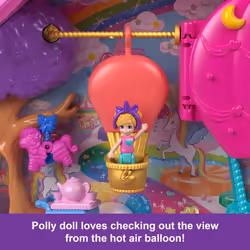 Polly Pocket Dolls & Playset with Pets & 25+ Surprise Accessories  Birthday Celebration Unicorn Partyland Playset  Hot Air Balloon Ride