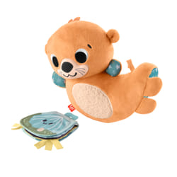 Fisher-Price 2-in-1 Rockin’ Tummy Time Otter Plush Toy with Soft Book for Newborn Sensory Play