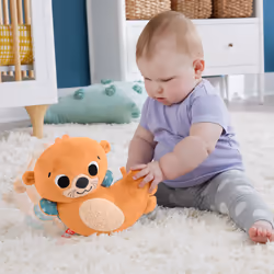 Fisher-Price 2-in-1 Rockin’ Tummy Time Otter Plush Toy with Soft Book for Newborn Sensory Play