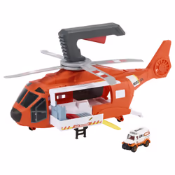 Matchbox Action Drivers Rescue Helicopter,16-In Large-Scale Helicopter with 1:64 Scale Die-Cast Toy Ambulance