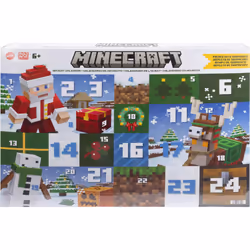 Minecraft Advent Calendar, 3 3.25-in Scale Action Figures, 17 Accessories & 4 Stickers, Box, Freestanding, Multicolour