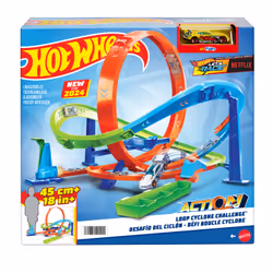 Hot Wheels Action Loop Cyclone Challenge Track Set with 1:64 Scale Toy Car, Easy Storage, Vehicle & track set, 4 yr(s), Plast ...