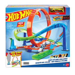 Hot Wheels Action Loop Cyclone Challenge Track Set with 1:64 Scale Toy Car, Easy Storage