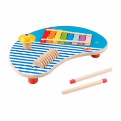 Fisher-Price Wooden Musical Table with Percussion Instrument Toys, 3 Wood Pieces, Toy musical instrument, Cymbal, Xylophone, ...