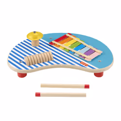 Fisher-Price Wooden Musical Table with Percussion Instrument Toys, 3 Wood Pieces