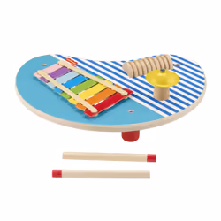 Fisher-Price Wooden Musical Table with Percussion Instrument Toys, 3 Wood Pieces
