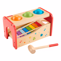 Fisher-Price Wooden Pound & Tap Bench Xylophone Toddler Musical instrument Toy, 6 Pieces, 1.5 yr(s), Wood, Multicolour