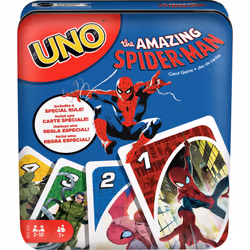 Mattel Games UNO The Amazing Spider-Man Card Game in Storage & Travel Tin for Kids Adults & Family with Deck & Special Rule ...