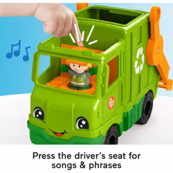 Fisher-Price Little People Musical Toddler Toy Recycling Truck Garbage Vehicle with Figure for Pretend Play Ages 1+ Years