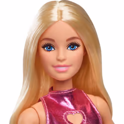 Barbie Fashionistas Doll #230 with Blond Hair  Wearing Metallic Pink Minidress with Heart Cut-Out  White Bracelet and Heels