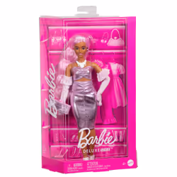 Barbie Deluxe Style Doll #1 in Glossy Pink Barbiecore Dress with Velvet Gloves, Pink Hair - Additional view 6