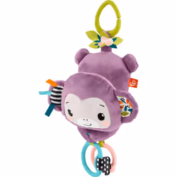 Baby Stroller Toy Sing & Go Purple Monkey Musical Sensory Plush with Crinkle & Clackers for Newborns from Birth+, JBG94