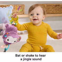 Baby Stroller Toy Sing & Go Purple Monkey Musical Sensory Plush with Crinkle & Clackers for Newborns from Birth+, JBG94