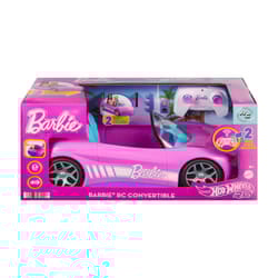 Hot Wheels RC Barbie Convertible, Battery-Powered Remote-Control Toy Car, Fits 2 Barbie Dolls