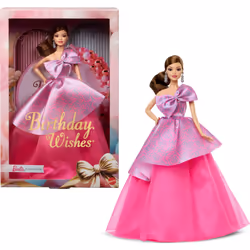 Barbie Signature Birthday Wishes Doll Collectible Fashion Doll in Satiny Pink Dress with Wavy Brown Hair