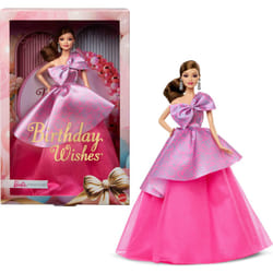 Barbie Signature Birthday Wishes Doll  Collectible Fashion Doll in Satiny  Pink Dress with Wavy Brown Hair