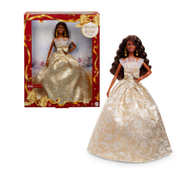 Barbie Signature 2025 Holiday Fashion Doll, Seasonal Collector, Black Hair with Silver & Gold Gown