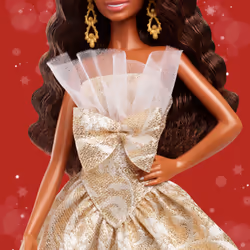 Barbie Signature 2025 Holiday Fashion Doll, Seasonal Collector, Black Hair with Silver & Gold Gown