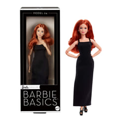 Barbie Basics Collectible Doll, Model 04 with Red Curly Hair, Black Dress & Platform Heels