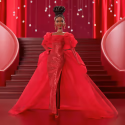 Barbie Signature Collectible Doll for Mattel 80th Anniversary, Glittery Red Tulle Gown, Brunette