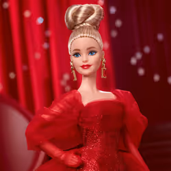 Barbie Signature Collectible Doll for Mattel 80th Anniversary, Glittery Red Tulle Gown, Blonde Hair