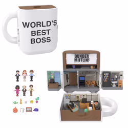 Polly Pocket x The Office Best Boss Mug Compact, Dunder Mifflin Character Set Collectible Toy, Doll playset