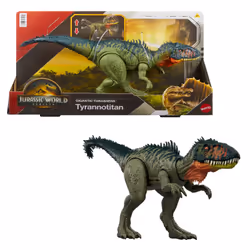 Jurassic World Rebirth Gigantic Thrashers Tyrannotitian Dinosaur Figure Toy, Tail Activated Attack, 4 yr(s), Multicolour