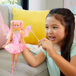 Barbie Fantasy Fairy Doll with Color-Change Wings and Outfit, Includes Toy Wand with Sponge & Fashion Accessories