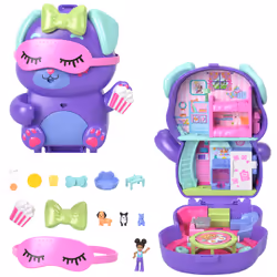 Polly Pocket Sleepover Puppy Compact Playset with 1 Micro Doll and Pet Dogs, Travel Toy with Food & Styling Accessories, Anim ...