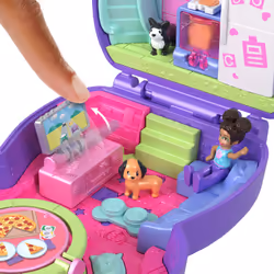 Polly Pocket Sleepover Puppy Compact Playset with 1 Micro Doll and Pet Dogs, Travel Toy with Food & Styling Accessories - Additional view 4