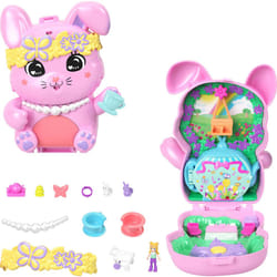 Polly Pocket Dolls and Playset  Tea Party Bunny Compact  Travel Toy with 1 Micro Doll  Pet Bunnies  Food & Fashion Styling Accessories