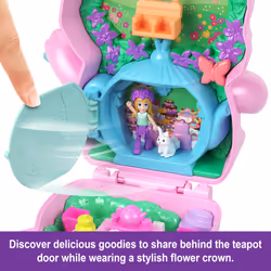 Polly Pocket Tea Party Bunny Compact Playset with 1 Micro Doll and Pet Bunnies, Travel Toy with Styling Accessories - Additional view 4