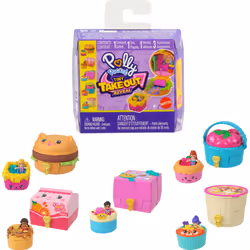Polly Pocket Micro Dolls & Compacts with Toy Cars Food Theme Vehicle Collection Tiny Take Out Reveal Assortment with Surpri ...
