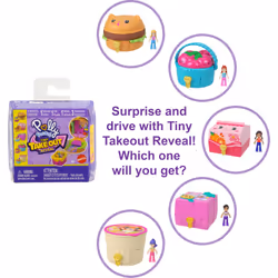 Polly Pocket Micro Dolls & Compacts with Toy Cars  Food Theme Vehicle Collection  Tiny Take Out Reveal Assortment with Surprises