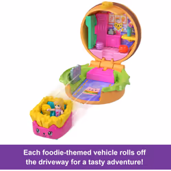 Polly Pocket Micro Dolls & Compacts with Toy Cars  Food Theme Vehicle Collection  Tiny Take Out Reveal Assortment with Surprises
