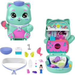 Polly Pocket Dolls and Playset  Set Sail Kitty Compact  Travel Toy with 1 Micro Doll  Pet Cats  Food & Fashion Styling Accessories