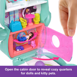 Polly Pocket Dolls and Playset  Set Sail Kitty Compact  Travel Toy with 1 Micro Doll  Pet Cats  Food & Fashion Styling Accessories