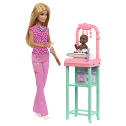 Barbie Baby Doctor Doll with Blonde Fashion Doll, 1 Baby Doll, Furniture & Accessories