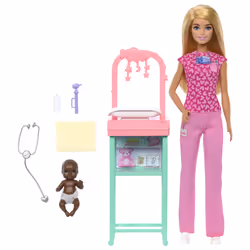 Barbie Baby Doctor Doll with Blonde Fashion Doll, 1 Baby Doll, Furniture & Accessories