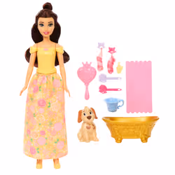 Disney Princess Bathe & Brush Belle Fashion Doll & Dog Figure with Color Change & Accessories - Additional view 5
